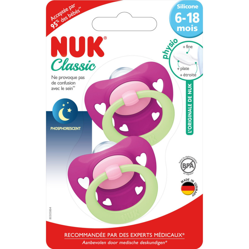 Sucette NUK Classic phosphorescente rose Nuk - 1 2
