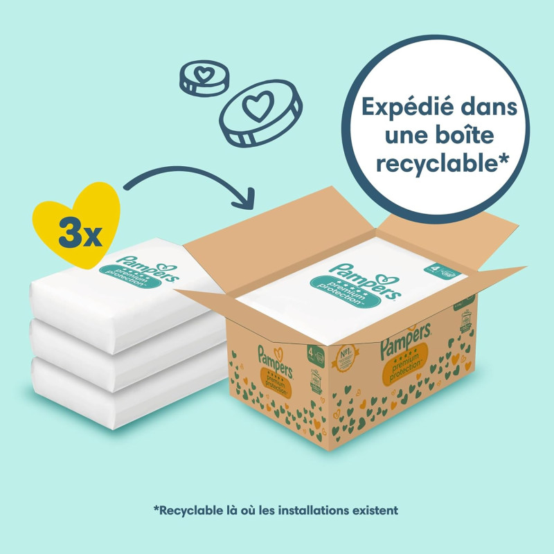 Pampers Premium Protection, Taille 4, 174 Couches, 9-14kg, Double Protection pour la peau et contre les fuites Avec Poche Stop & 2