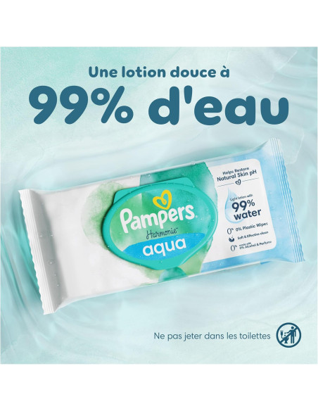Pampers Harmonie Aqua, 720 Lingettes pour Bébé (15x48), Sans Platisque, Certifié OEKO-TEX, Protection De La Peau Délicate Avec P