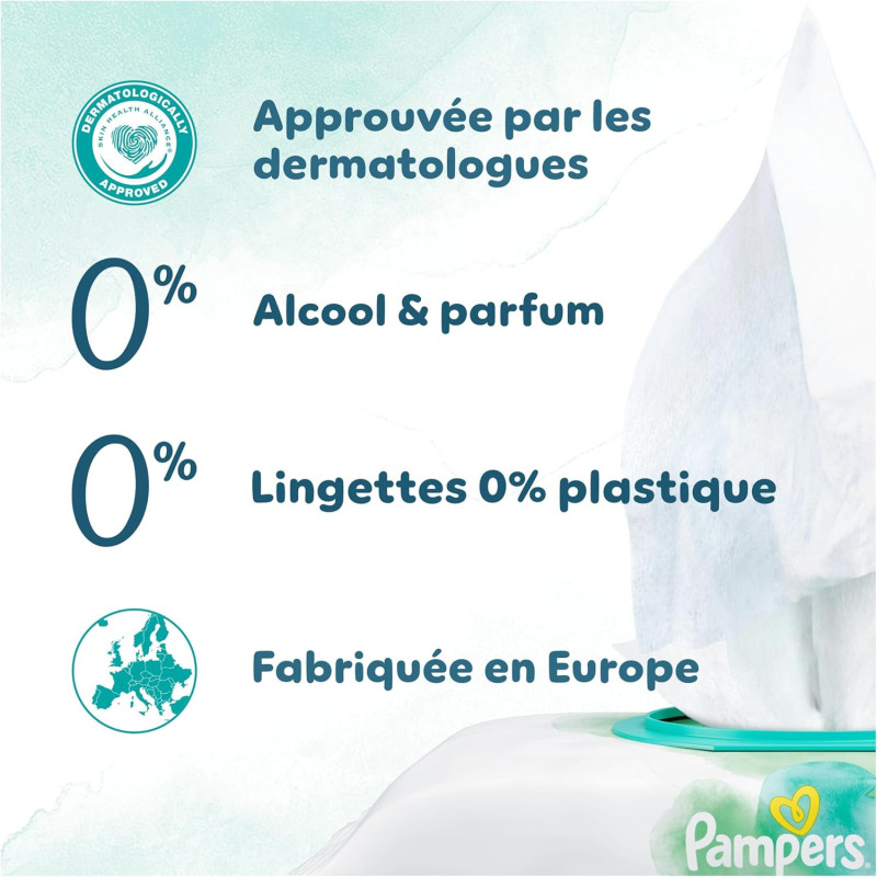 Pampers Harmonie Aqua, 720 Lingettes pour Bébé (15x48), Sans Platisque, Certifié OEKO-TEX, Protection De La Peau Délicate Avec P