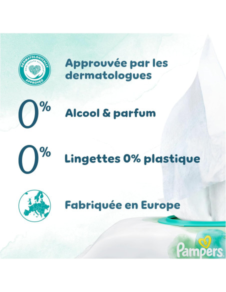 Pampers Harmonie Aqua, 720 Lingettes pour Bébé (15x48), Sans Platisque, Certifié OEKO-TEX, Protection De La Peau Délicate Avec P