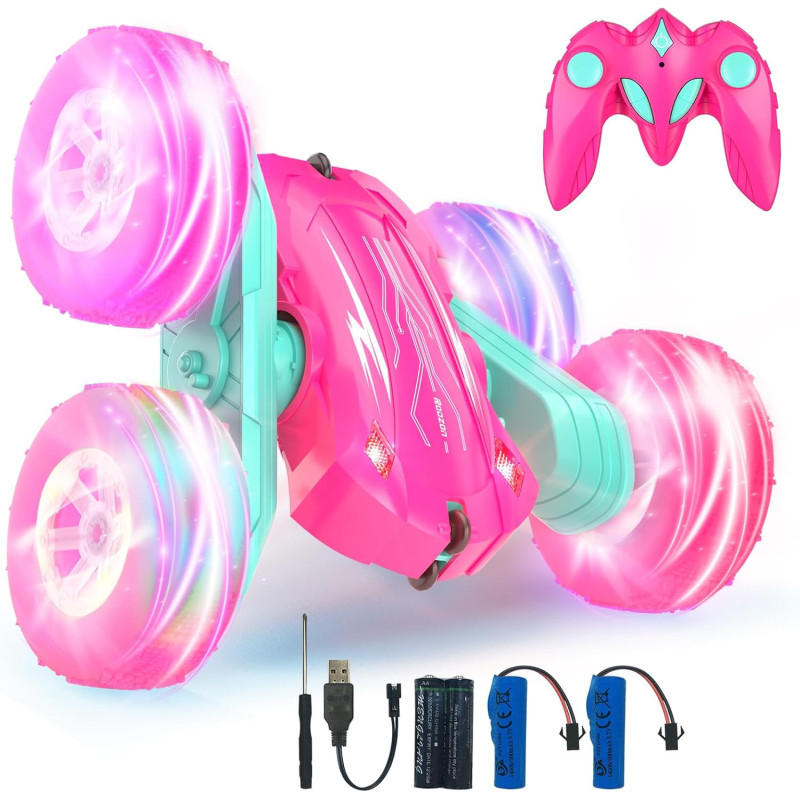 Rodzon Voiture Télécommandée Enfant, 360°Rotation Camion Cascadeuse avec Feux de Roue, 2.4GHz RC Voiture Radiocommandee Jeux Mar 2