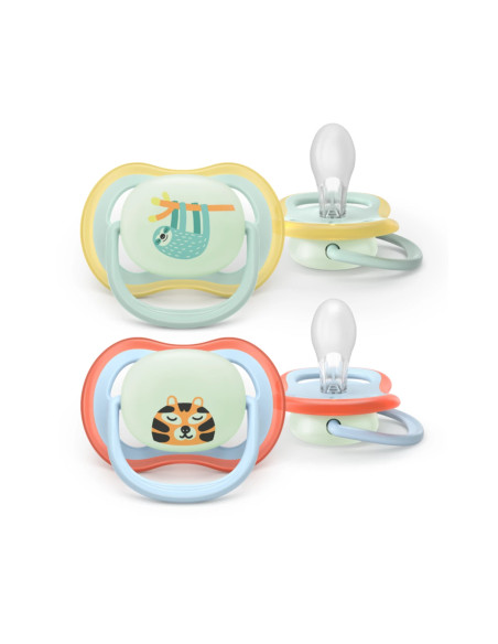 Philips Avent Sucette Nuit Ultra Air 0-6 mois Paresseux/Tigre