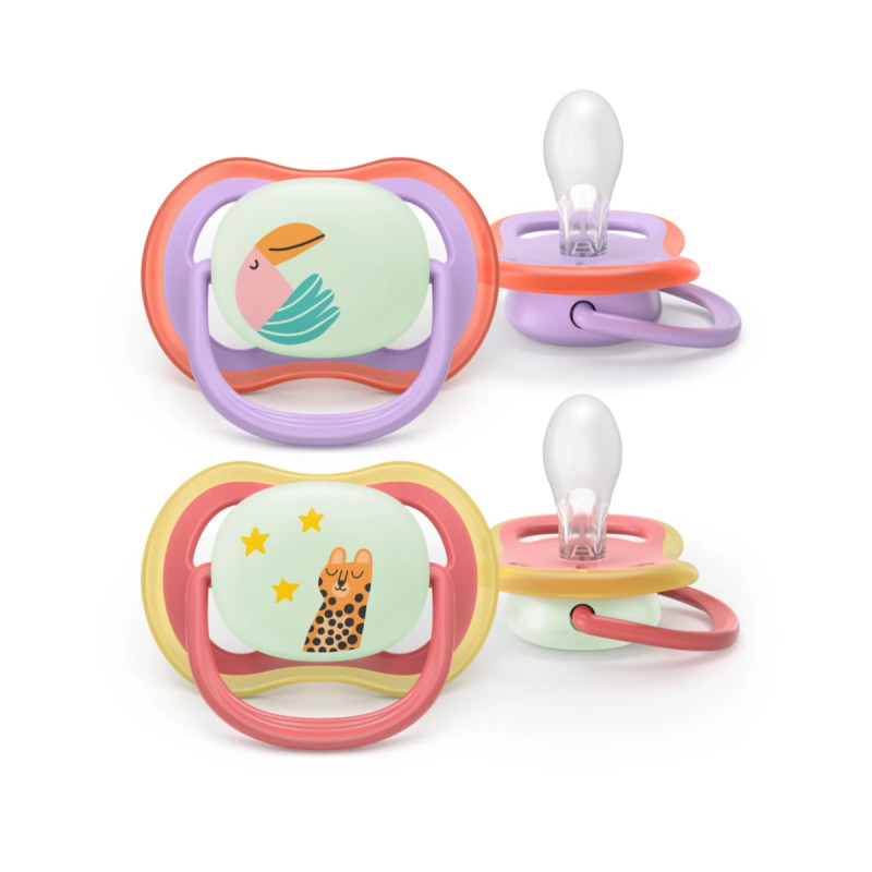 Philips Avent Sucette Nuit Ultra Air 18 mois+ Toucan/Guépard SCF376/33