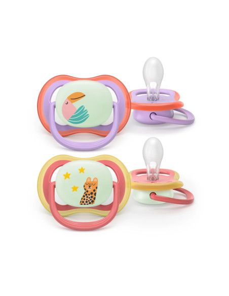 Philips Avent Sucette Nuit Ultra Air 18 mois+ Toucan/Guépard SCF376/33