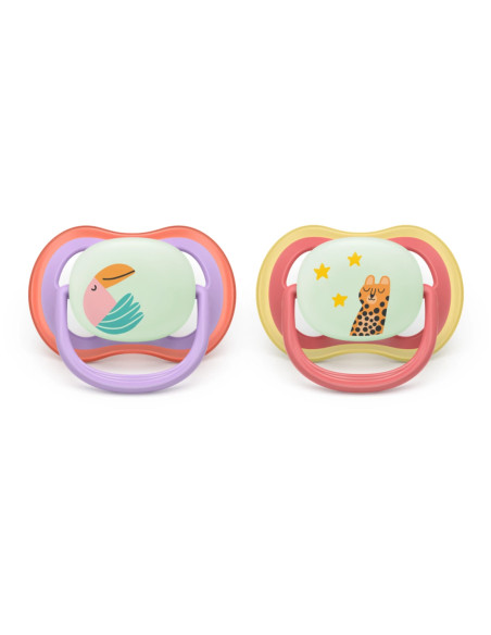 Philips Avent Sucette Nuit Ultra Air 18 mois+ Toucan/Guépard SCF376/33